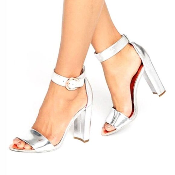 TED BAKER - Women Heel Sandals 'Secoa' Metallic Leather - Silver, 5.5 US, 36 EU - Picture 1 of 16